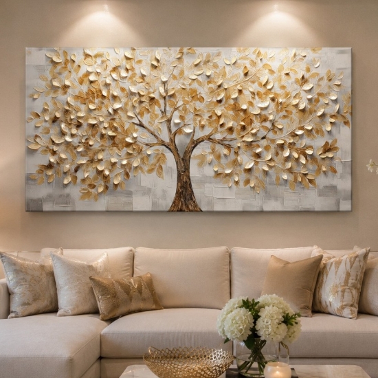 Quadro moderno albero della vita 77x143 cm stampa con decoro a rilievo